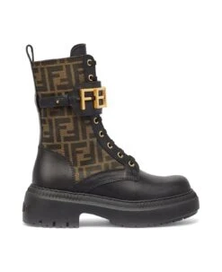 FENDI All Over Logo Ankle Boot With Gold Logo
