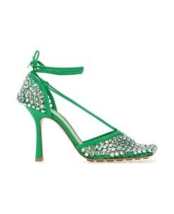 Bottega Veneta Grass Green Mesh Stretch Sandals