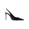 Dolce & Gabbana Black Slingback Pumps With Metal Dg Patch In Shiny Leather Woman