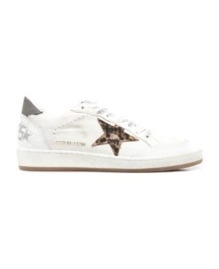 Golden Goose Ball Star Nappa Upper Golden Leopard Horsy Star Crack Leather Spur Canvas Heel