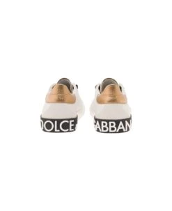 Dolce & Gabbana 'new Portofino' White Low Top Sneakers With Metallic Heel Tab And Logo Patch In Leather Woman -Urban Shoes World 0f45217b25072747b784920777eef892