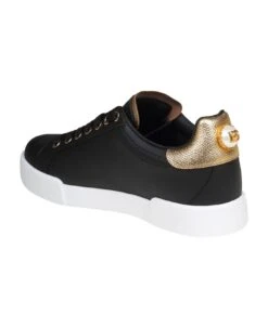 Dolce & Gabbana Portofino Sneakers In Black Leather With Logo Pearl -Urban Shoes World 163c629aa926a6943fc813d99866fc35