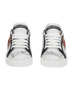 Dolce & Gabbana Portofino Sneakers In White Leather With Applications -Urban Shoes World 1733f21e1dd496a98f568f2a2660fc75