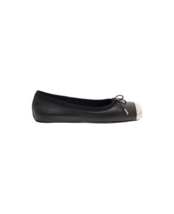Alexander McQueen Black Ballet Flats With Metallic Toe In Smooth Leather Woman