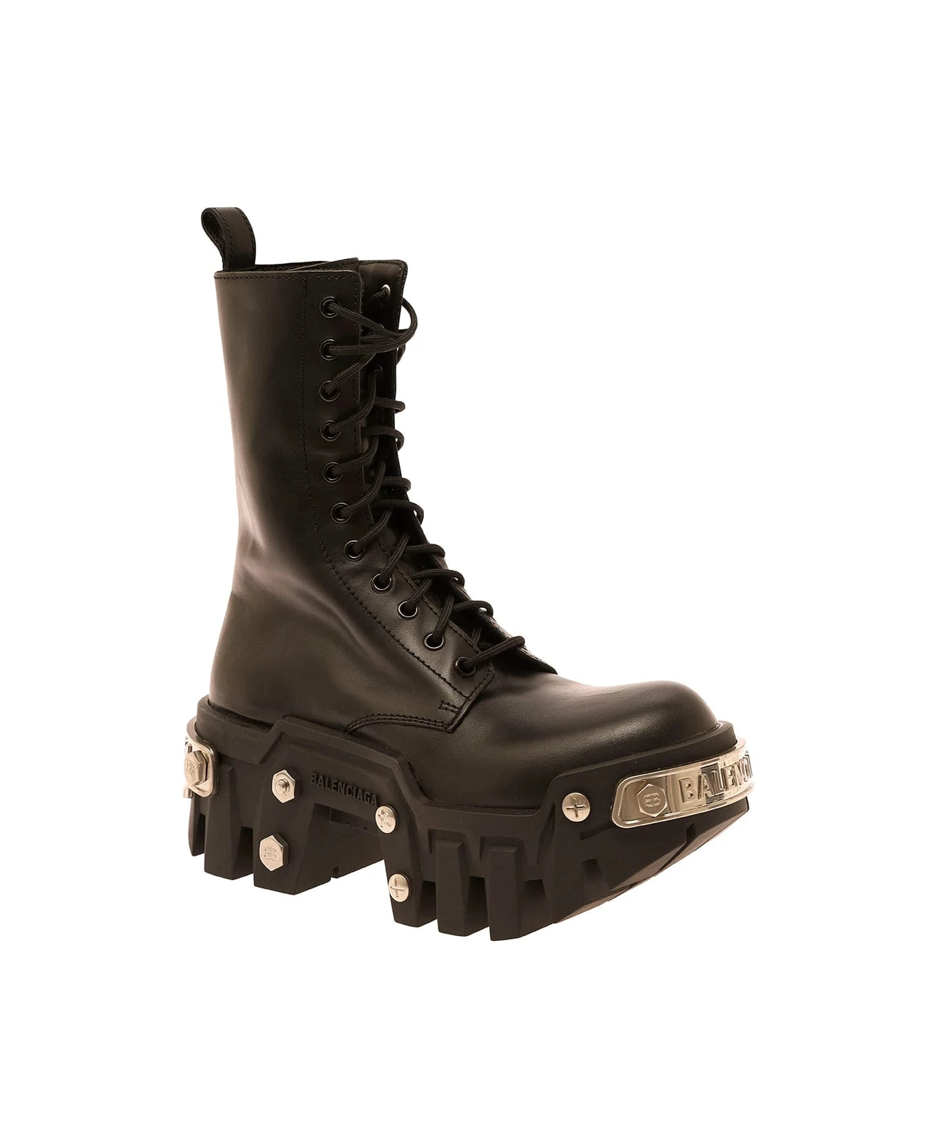 Balenciaga 'bulldozer' Black Lace-up Boots With Logo And Studs In Leather Woman 2 Balenciaga 'bulldozer' Black Lace-up Boots With Logo And Studs In Leather Woman - Image 2