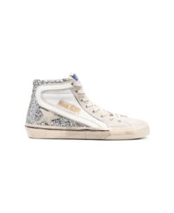 Golden Goose Slide Net And Glitter Upper Suede Toe Star And List Leathr Wave