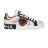 Dolce & Gabbana Portofino Sneakers In White Leather With Applications