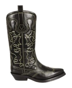 Ganni Embroidered Western Boots