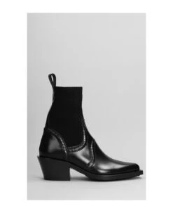 Chloé Nellie Low Heels Ankle Boots In Black Leather
