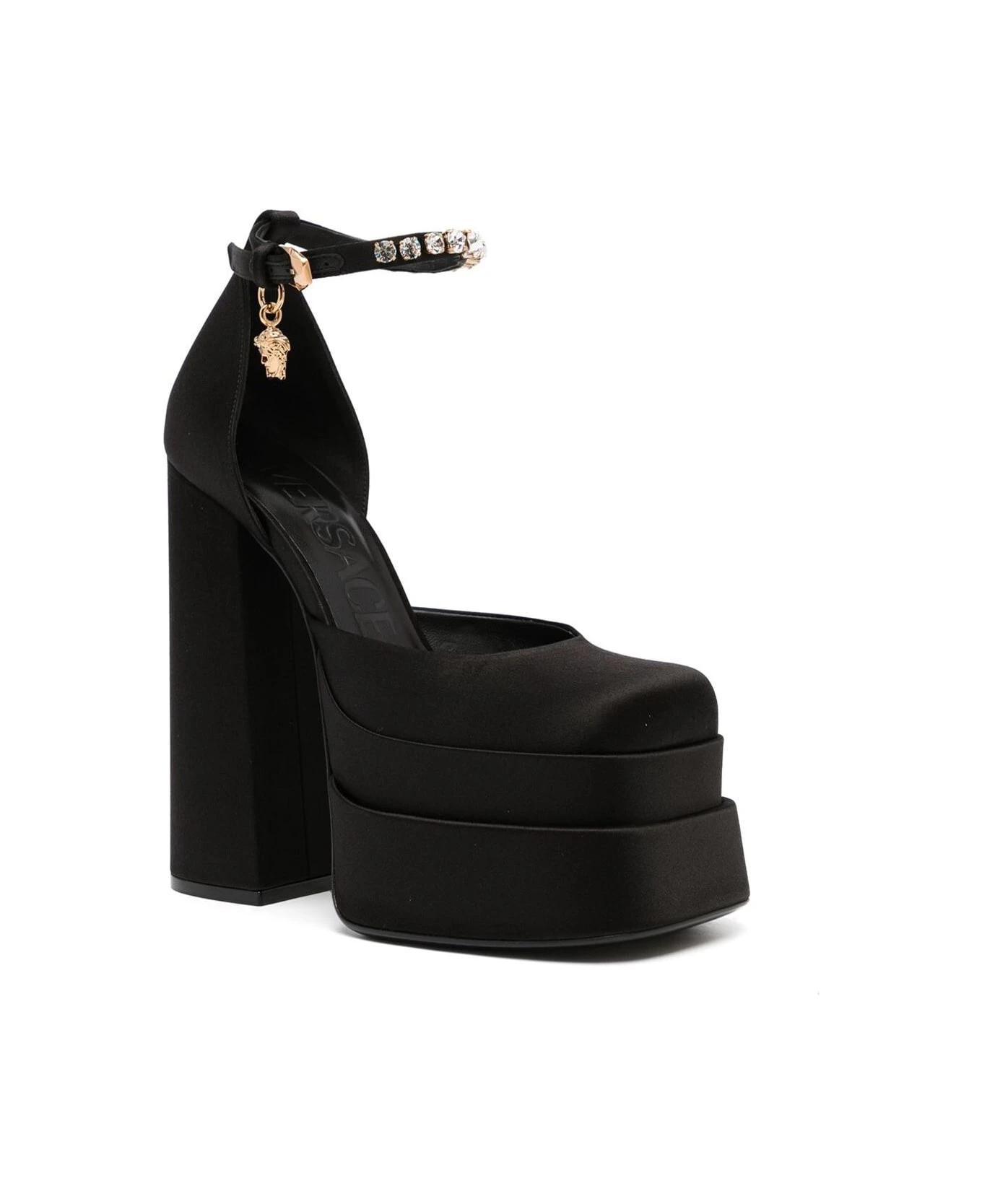 Versace 'aevitas' Black Pumps With Medusa Charm And Platform In Silk Blend Woman 2 Versace 'aevitas' Black Pumps With Medusa Charm And Platform In Silk Blend Woman - Image 2