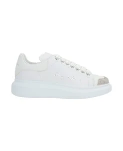 Alexander McQueen White Oversized Sneakers With Silver Metal Toe