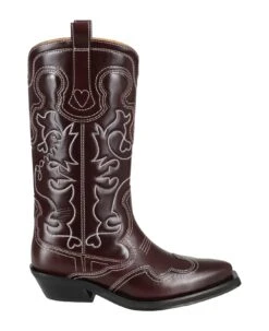 Ganni Mid Shaft Embroidered Western Boot