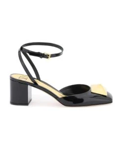 Valentino Garavani Ankle Strap One Stud T. 60 Vernice/antique Brass Maxi Single Stud