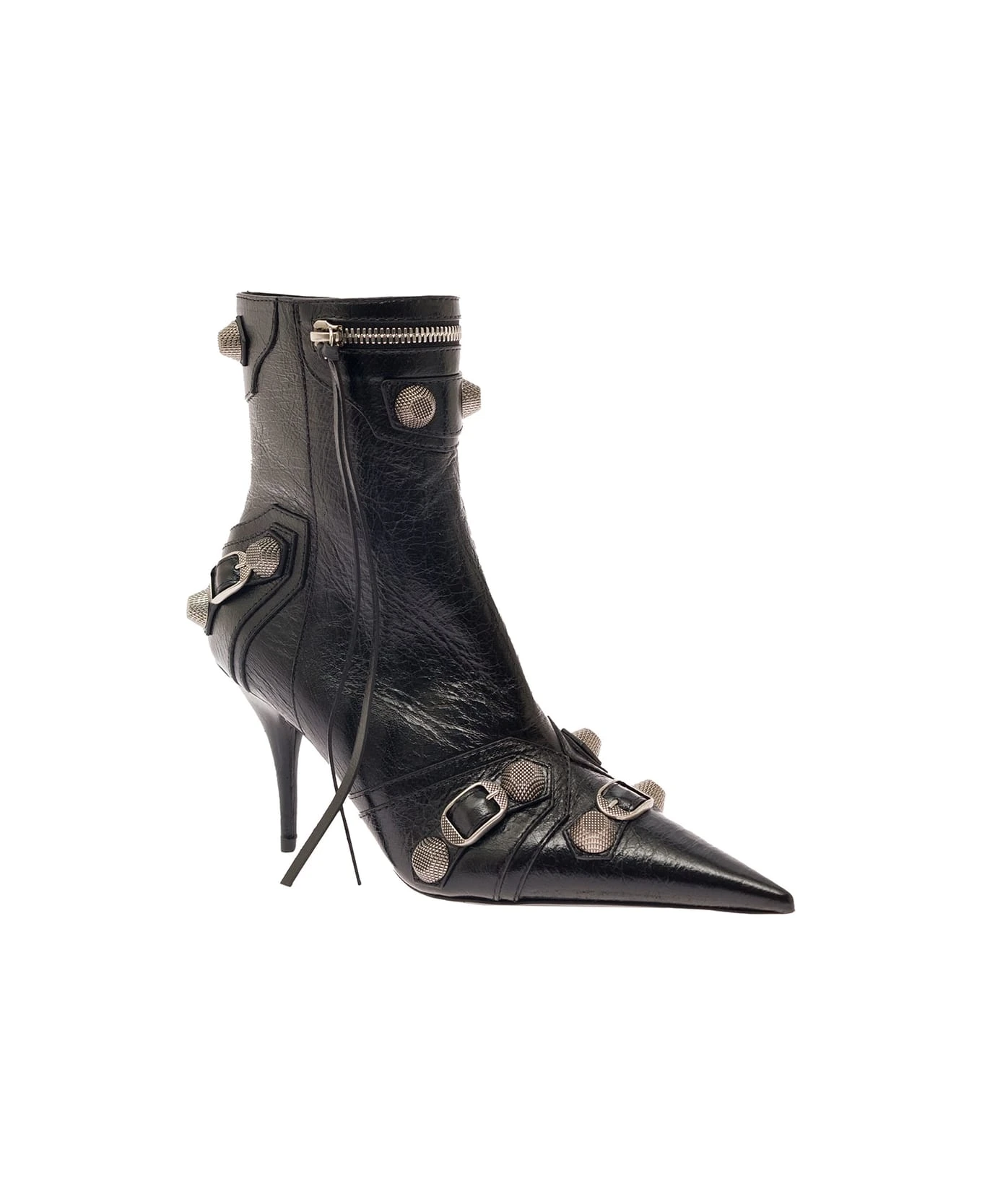 Balenciaga 'cagole' Black Pointed Bootie With Studs And Buckles In Leather Woman 2 Balenciaga 'cagole' Black Pointed Bootie With Studs And Buckles In Leather Woman - Image 2