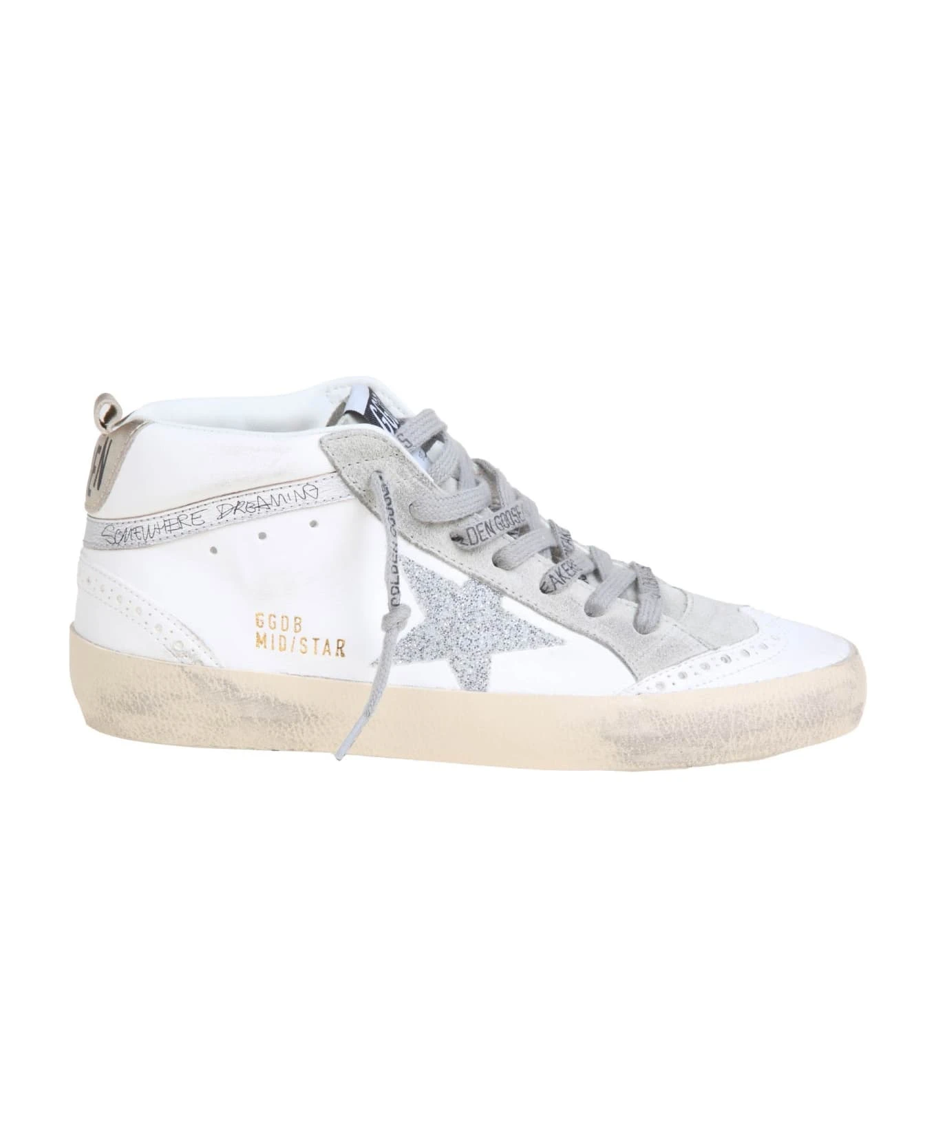 Golden Goose Mid Star Sneakers In White Leather With Crystal Star 1 Golden Goose Mid Star Sneakers In White Leather With Crystal Star