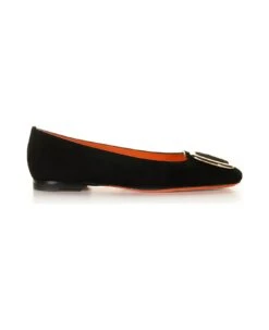 Santoni Black Suede Ballerina With Accessory