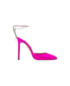 Aquazzura Fuchsia Pink 'ice' Pumps Satin Effect With Crystal Embellishment In Leather Woman