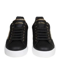 Dolce & Gabbana Portofino Sneakers In Black Leather With Logo Pearl -Urban Shoes World 7bb580db57dbb1d9b02d9073126290ab
