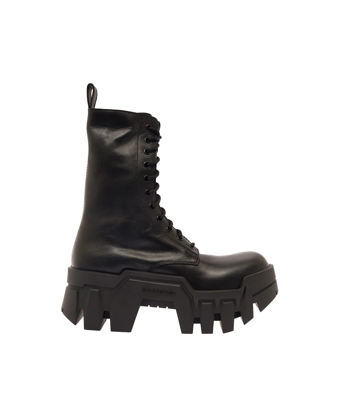 Balenciaga Stivali 'bulldozer' Con Logo Impresso E Suola Dentellata Chunky In Pelle Nera Donna 1 Balenciaga Stivali 'bulldozer' Con Logo Impresso E Suola Dentellata Chunky In Pelle Nera Donna