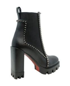 Christian Louboutin Black Leather Out Line Spike Lug Ankle Boots -Urban Shoes World 7f69b8116c1e66172aaafee93332042f