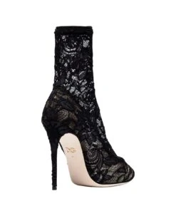 Dolce & Gabbana Black Pointed Boots In Chaintilly Lace Woman -Urban Shoes World 83eec0b4ca17fbc66e3df69e5684dfa9