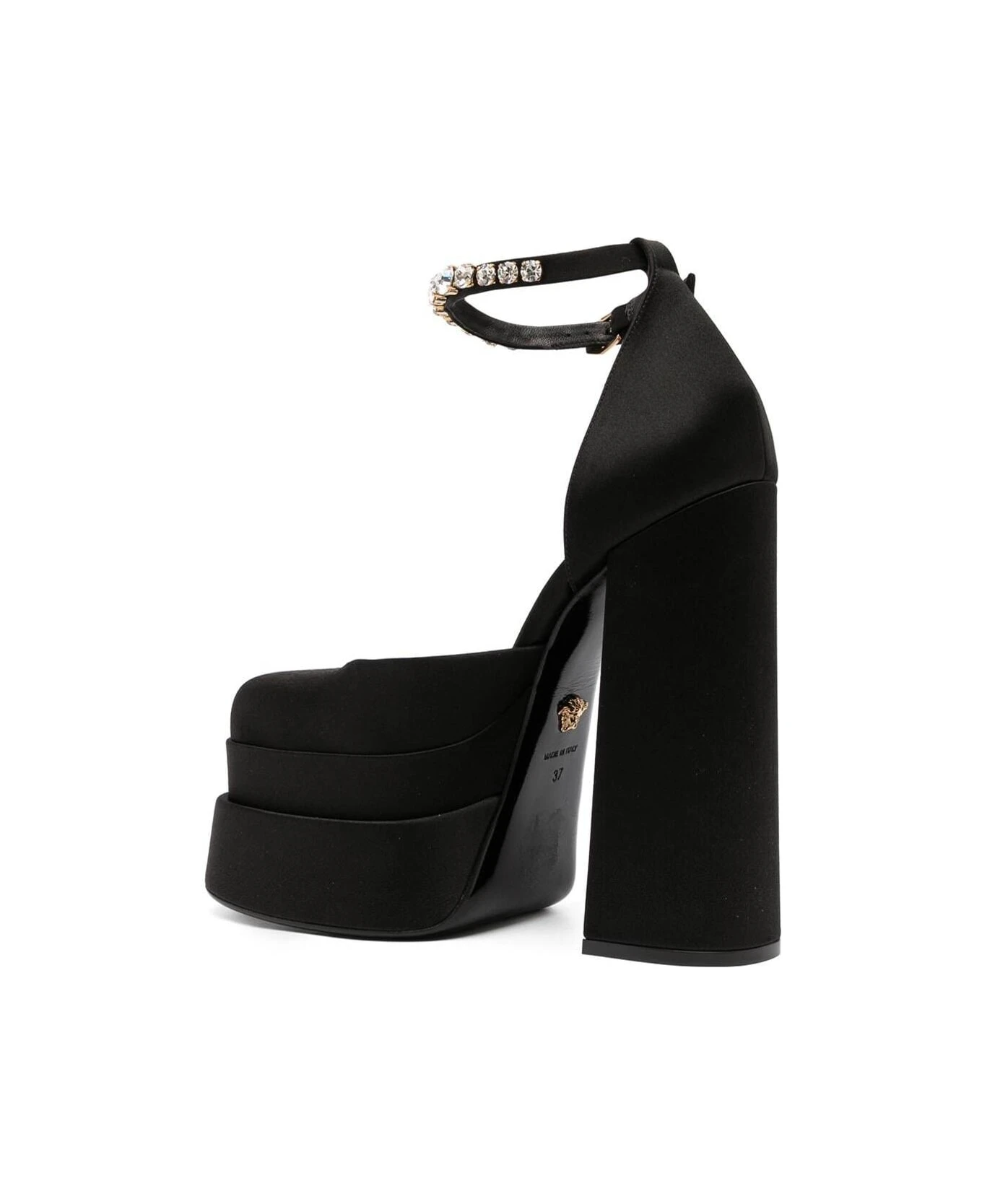 Versace 'aevitas' Black Pumps With Medusa Charm And Platform In Silk Blend Woman 3 Versace 'aevitas' Black Pumps With Medusa Charm And Platform In Silk Blend Woman - Image 3