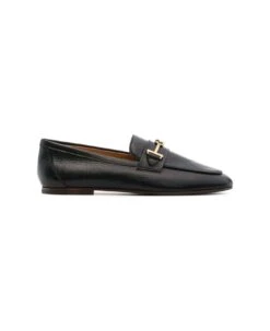 Tod's Black Loafers With Gold-tone Double 't' Detail In Leather Woman