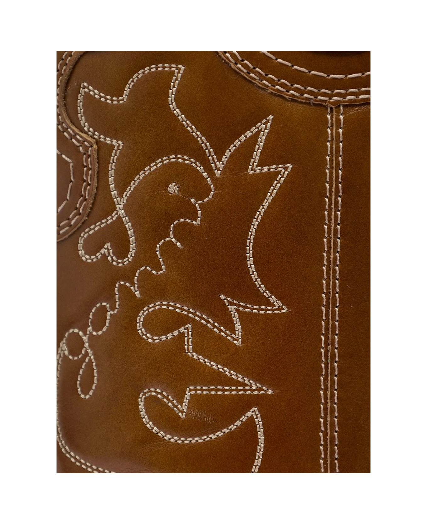 Ganni Brown Western Boots With All-over Embroidery In Leather Woman 4 Ganni Brown Western Boots With All-over Embroidery In Leather Woman - Image 4
