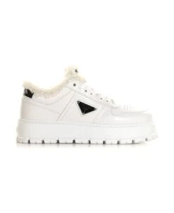 Prada Sneakers In Leather And White Sheepskin