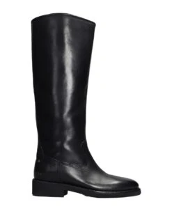 Golden Goose Hi Biker Low Heels Boots In Black Leather