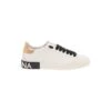 Dolce & Gabbana 'new Portofino' White Low Top Sneakers With Metallic Heel Tab And Logo Patch In Leather Woman