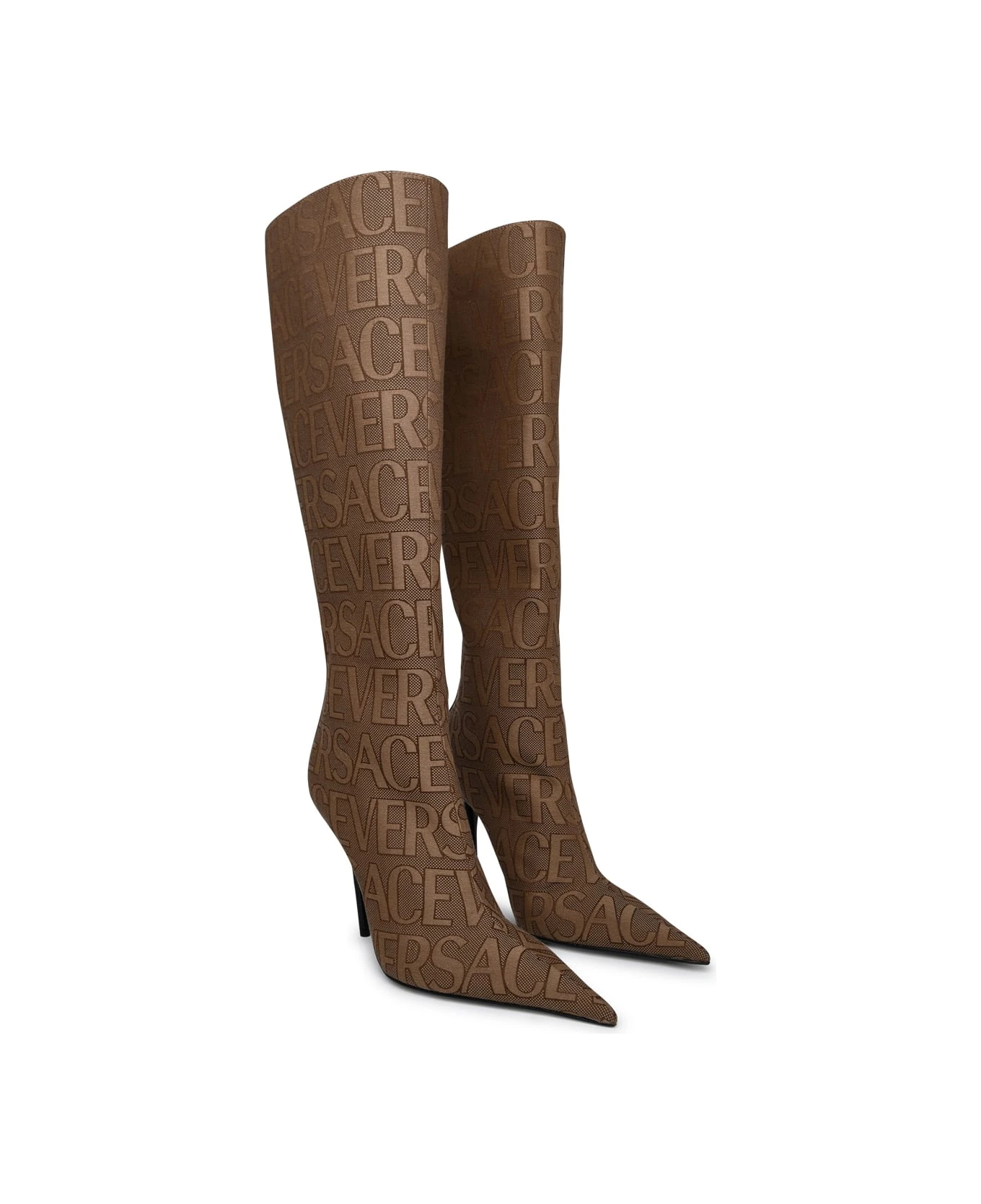 Versace Beige Cotton Blend Boots 2 Versace Beige Cotton Blend Boots - Image 2