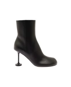 Black Lady Booties In Leather With 90 Mm Champagne Heel Balenciaga Woman