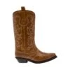 Ganni Brown Western Boots With All-over Embroidery In Leather Woman
