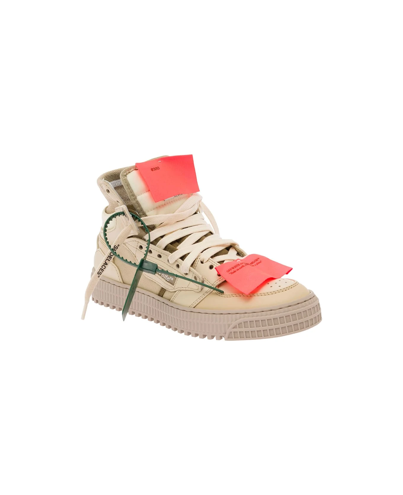 Off-White Beige High-top Sneakers With Logo Patch And Tag In Leather Woman 2 Off-White Beige High-top Sneakers With Logo Patch And Tag In Leather Woman - Image 2