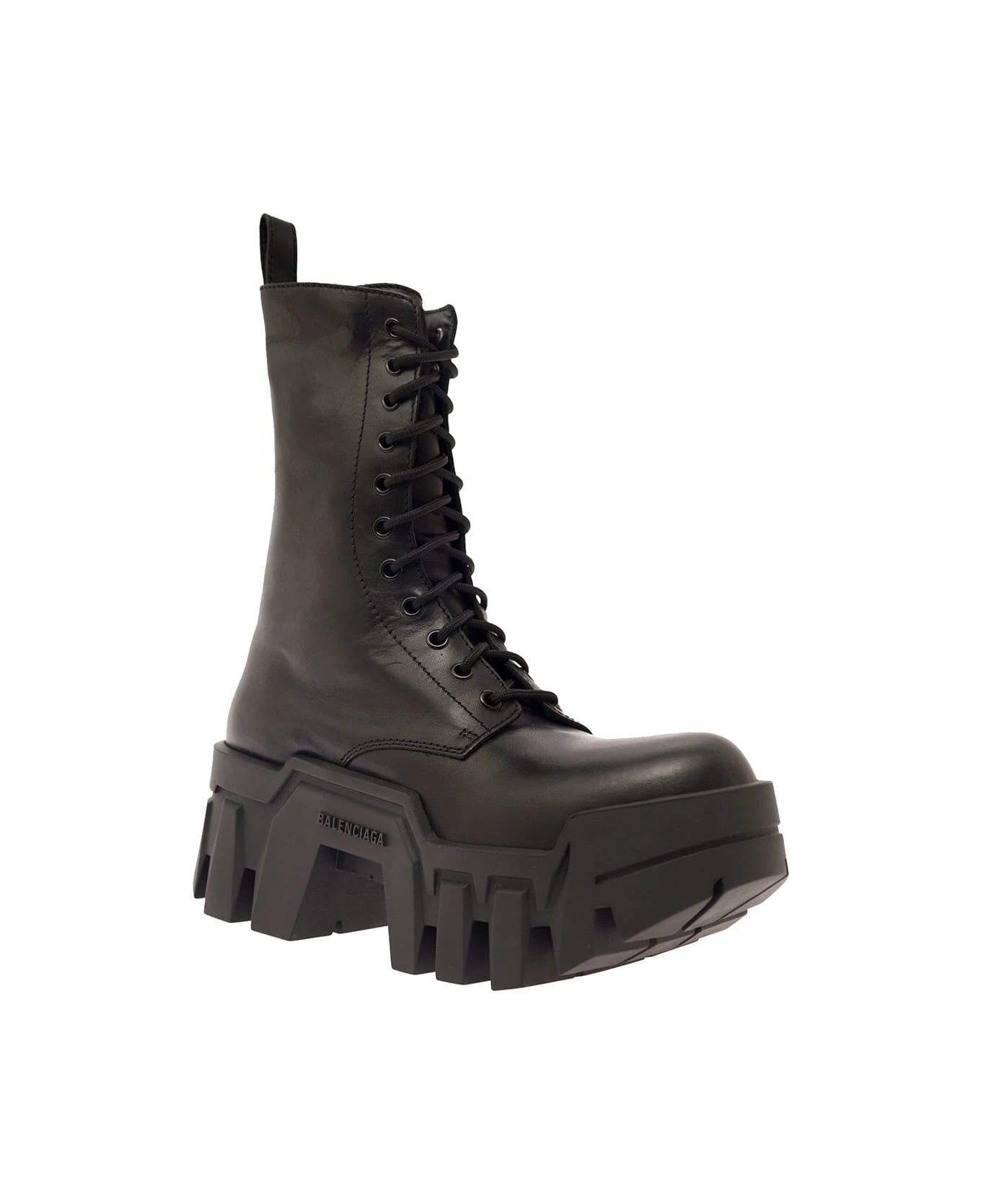 Balenciaga Stivali 'bulldozer' Con Logo Impresso E Suola Dentellata Chunky In Pelle Nera Donna 2 Balenciaga Stivali 'bulldozer' Con Logo Impresso E Suola Dentellata Chunky In Pelle Nera Donna - Image 2