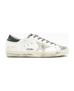 Golden Goose Cream/silver/green Super-star Trainer