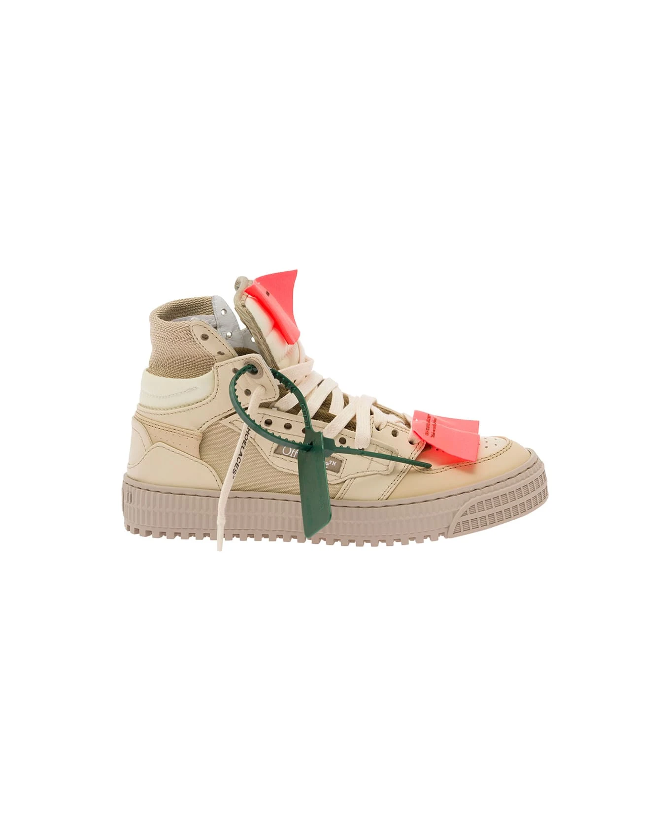 Off-White Beige High-top Sneakers With Logo Patch And Tag In Leather Woman 1 Off-White Beige High-top Sneakers With Logo Patch And Tag In Leather Woman