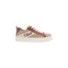 Chloé 'lauren' Beige Low Top Sneakers With Logo Detail And Brown Leather Trim In Canvas Woman