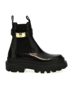 Dolce & Gabbana Logo Strap Leather Ankle Boots