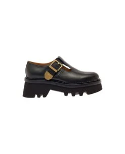 Chloé Black 'owena' Flat With Gold-tone Buckle Detail In Leather Woman