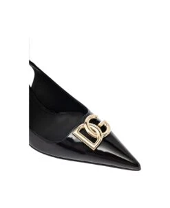 Dolce & Gabbana Black Slingback Pumps With Metal Dg Patch In Shiny Leather Woman -Urban Shoes World f5a7eb13a8ea84c0d1ac1f513d7b2935