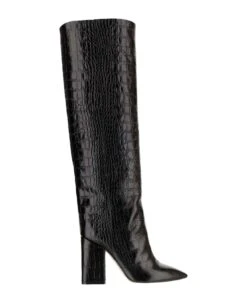 Paris Texas Leather Boot With Croc Print