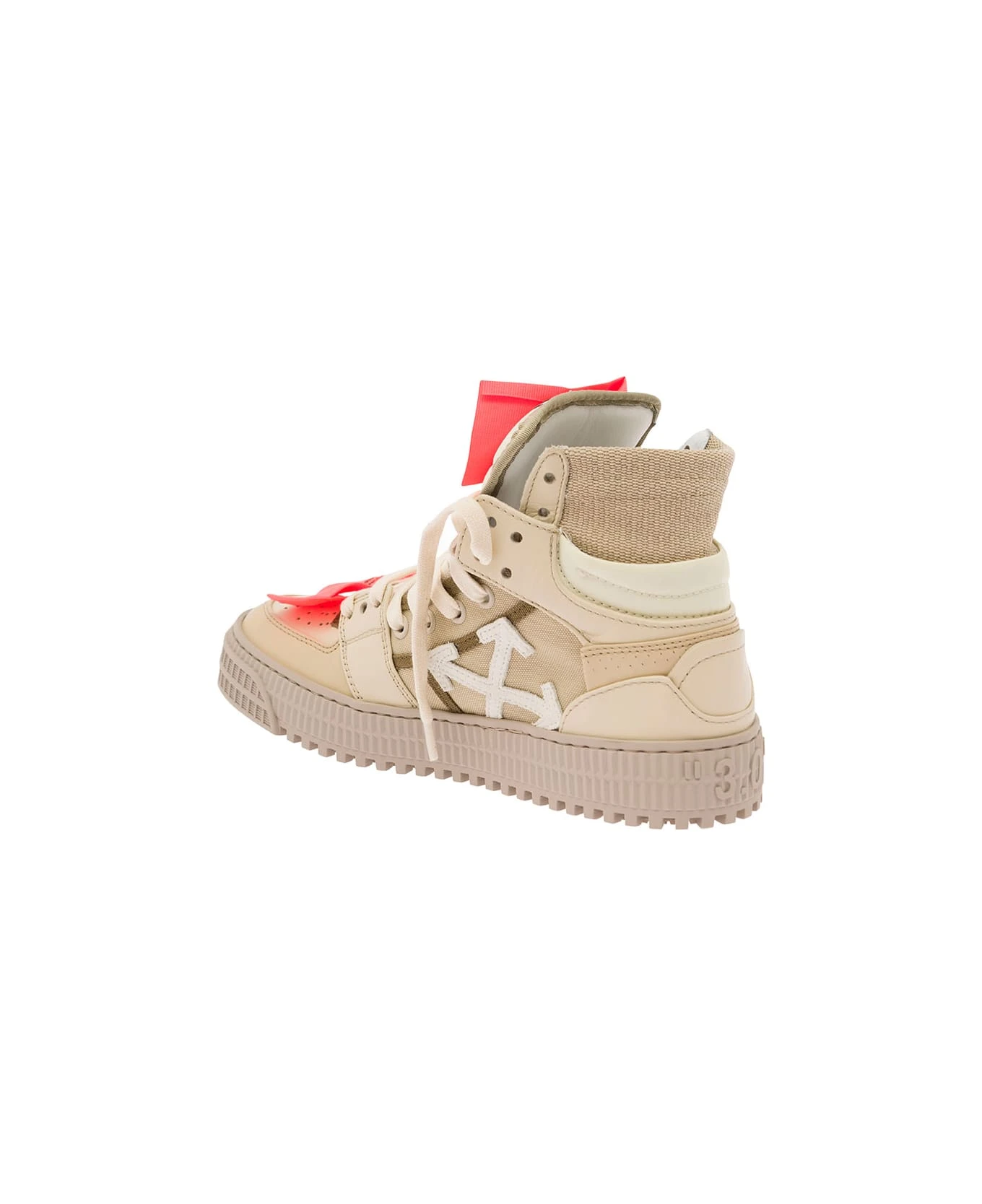 Off-White Beige High-top Sneakers With Logo Patch And Tag In Leather Woman 3 Off-White Beige High-top Sneakers With Logo Patch And Tag In Leather Woman - Image 3