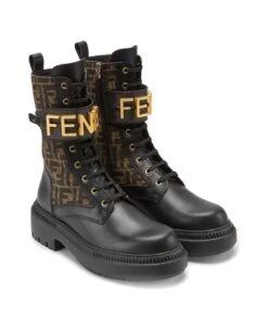 FENDI All Over Logo Ankle Boot With Gold Logo -Urban Shoes World fd3a45315653c747c46bf5e0b175c329